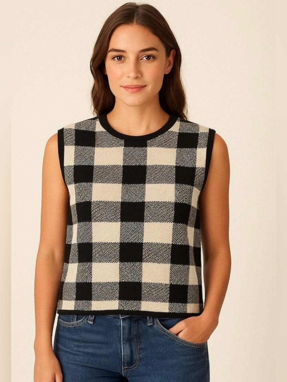Large Pomander Place Tuckernuck Black and White Gingham Sweater Vest - Picture 2 of 6